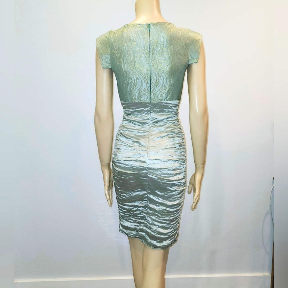 Nicole Miller Satin light blue shiny dress with gold accents size 0 NWT - Picture 6 of 11